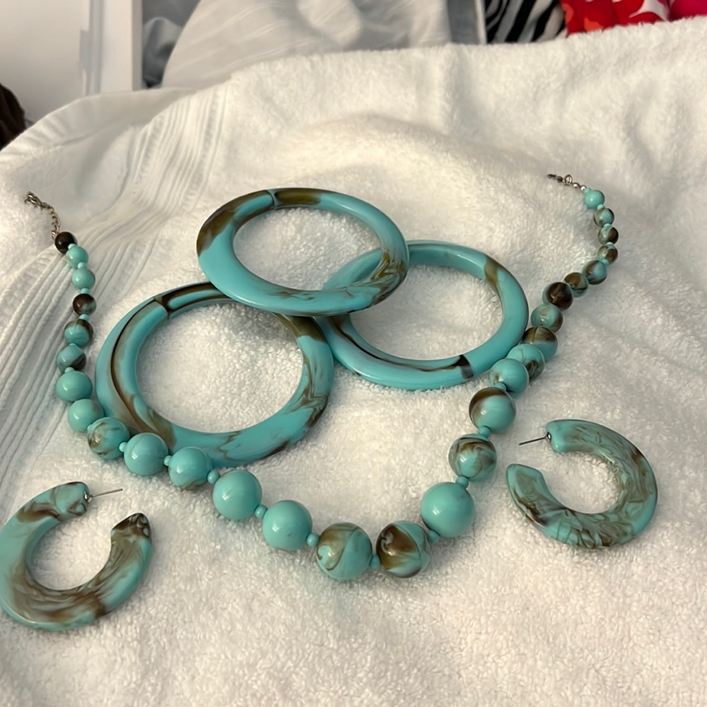 Vintage teal tigers eye jewelry set